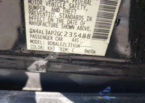 2016 Nissan Altima 2.5/2.5 S/2.5 Sl/2.5 Sr/2.5 Sv z USA, uszkodzony, nr VIN 1N4AL3AP2GC235488